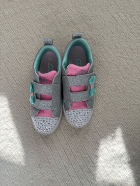 Skechers Kids Silver Glitter Sneakers with Pink and Teal Accents